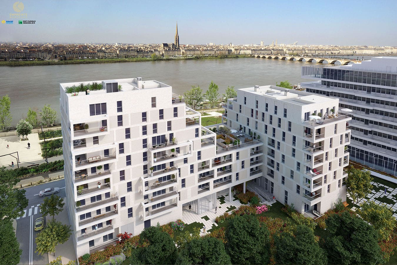 Perspective intéreire d'un immeuble de logements - Bordeaux Rive Droite - BNP