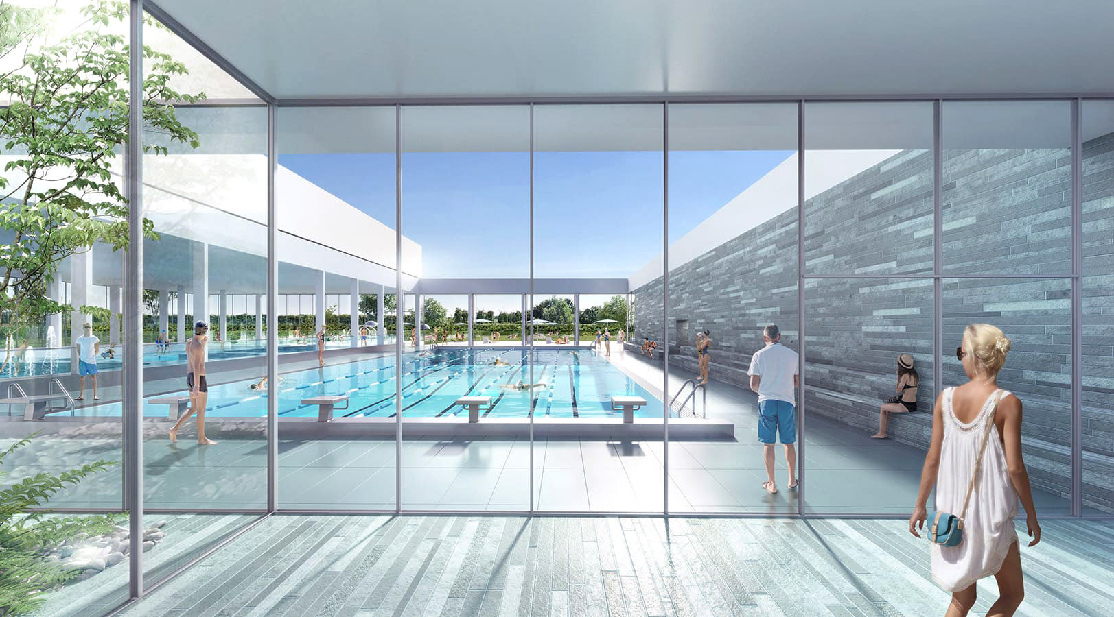 Perspective des bassins - Centre aquatique de Lisieux - BVL Architecture